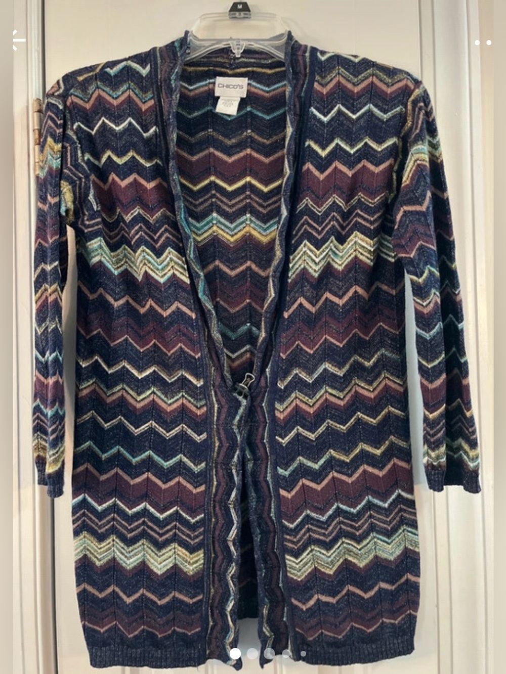 Chico's Chevron Zigzag Open-Front Cardigan/duster Navy, Burgundy, Teal, Cream,